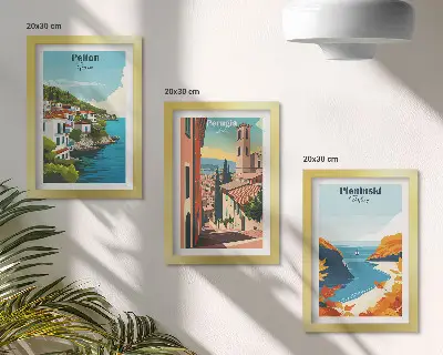 Lot de 3 tableaux représentant des paysages pittoresques dans un style rétro