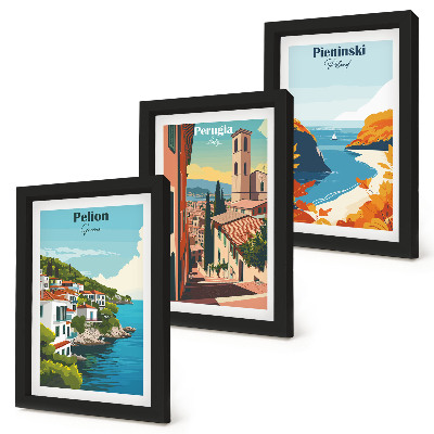 Lot de 3 tableaux Paysages pittoresques dans un style rétro