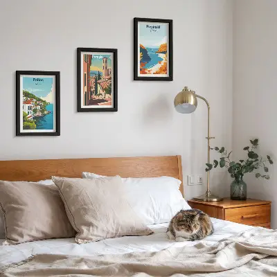 Lot de 3 tableaux représentant des paysages pittoresques dans un style rétro