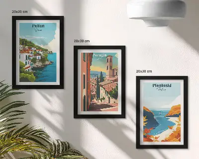 Lot de 3 tableaux représentant des paysages pittoresques dans un style rétro