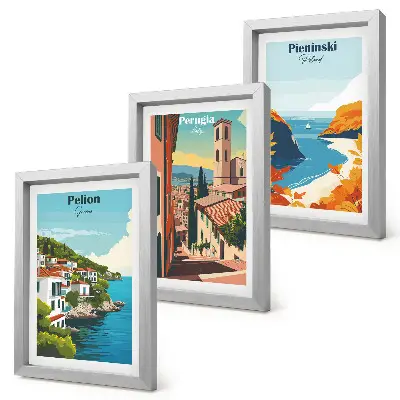 Lot de 3 tableaux représentant des paysages pittoresques dans un style rétro
