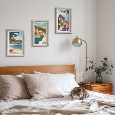 Ensemble de 3 tableaux Illustrations élégantes de vues de villes balnéaires