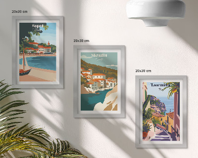Ensemble de 3 tableaux Illustrations élégantes de vues de villes balnéaires