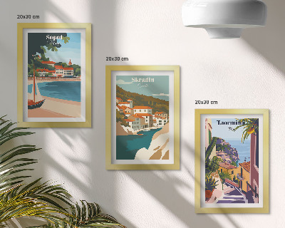 Ensemble de 3 tableaux Illustrations élégantes de vues de villes balnéaires