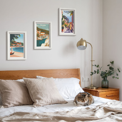 Ensemble de 3 tableaux Illustrations élégantes de vues de villes balnéaires
