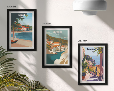 Ensemble de 3 tableaux Illustrations élégantes de vues de villes balnéaires