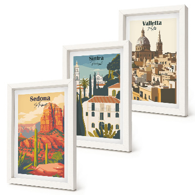 Mur de cadres Paysages urbains rétro de Sedona, Sintra et La Valette