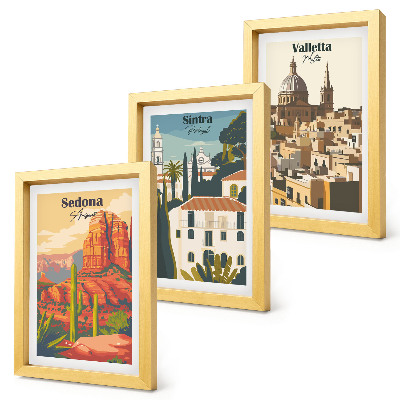 Mur de cadres Paysages urbains rétro de Sedona, Sintra et La Valette