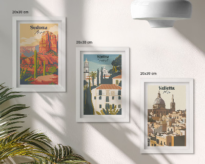 Mur de cadres Paysages urbains rétro de Sedona, Sintra et La Valette
