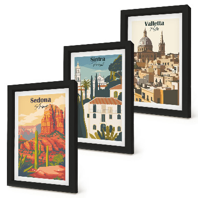 Mur de cadres Paysages urbains rétro de Sedona, Sintra et La Valette