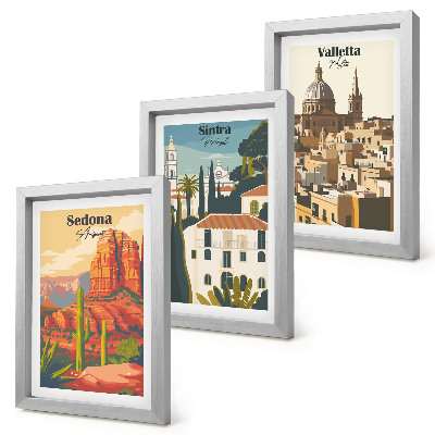 Mur de cadres Paysages urbains rétro de Sedona, Sintra et La Valette