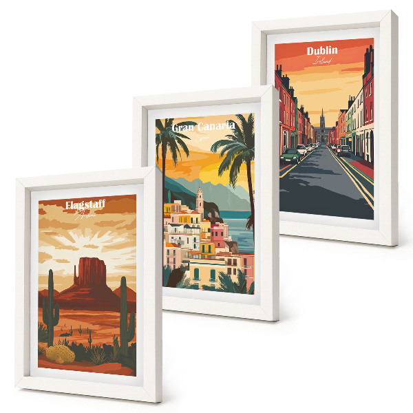 Lot de 3 tableaux Paysages urbains et naturels aux couleurs chaudes