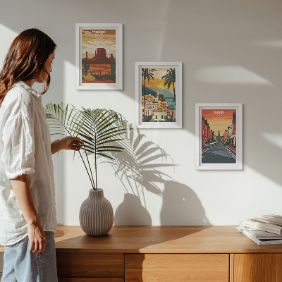 Lot de 3 tableaux Paysages urbains et naturels aux couleurs chaudes