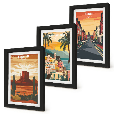 Lot de 3 tableaux Paysages urbains et naturels aux couleurs chaudes