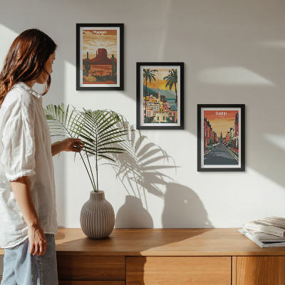 Lot de 3 tableaux Paysages urbains et naturels aux couleurs chaudes