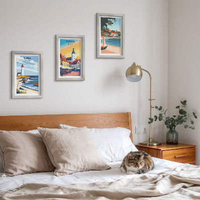 Ensemble de 3 tableaux Vues des villes polonaises Ustka Tarnów Sopot