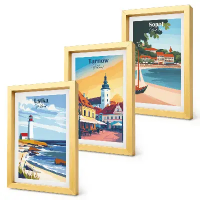 Ensemble de 3 tableaux représentant les vues des villes d'Ustka, Tarnów et Sopot