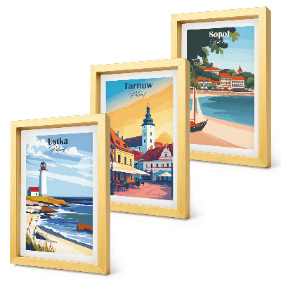 Ensemble de 3 tableaux Vues des villes polonaises Ustka Tarnów Sopot