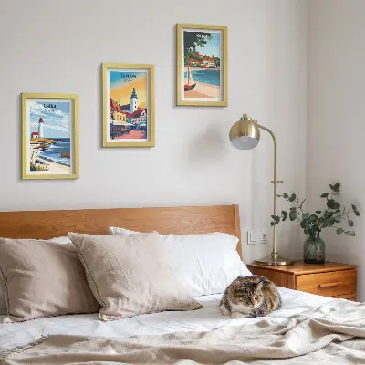 Ensemble de 3 tableaux représentant les vues des villes d'Ustka, Tarnów et Sopot