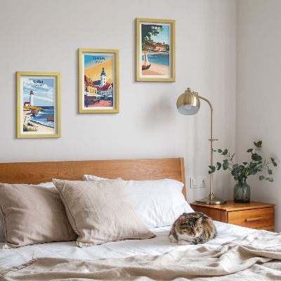 Ensemble de 3 tableaux Vues des villes polonaises Ustka Tarnów Sopot