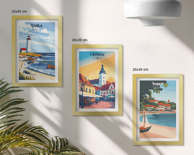 Ensemble de 3 tableaux Vues des villes polonaises Ustka Tarnów Sopot