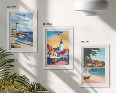Ensemble de 3 tableaux Vues des villes polonaises Ustka Tarnów Sopot