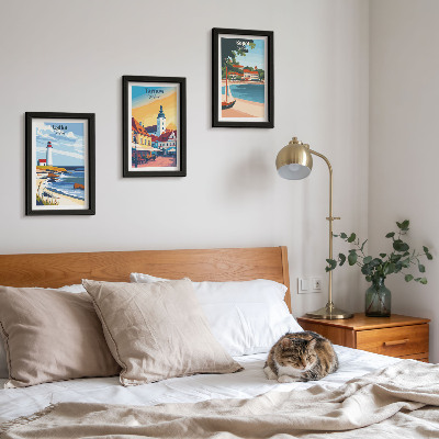 Ensemble de 3 tableaux Vues des villes polonaises Ustka Tarnów Sopot