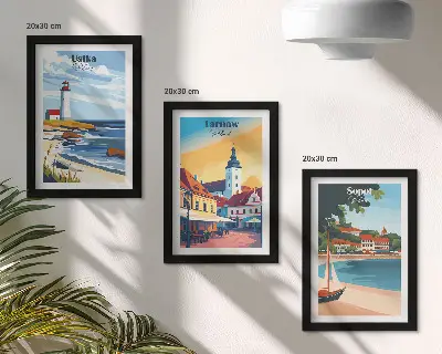 Ensemble de 3 tableaux représentant les vues des villes d'Ustka, Tarnów et Sopot