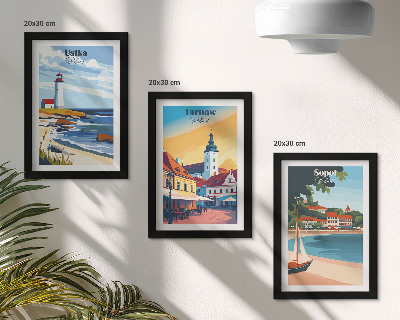 Ensemble de 3 tableaux Vues des villes polonaises Ustka Tarnów Sopot