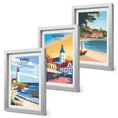 Ensemble de 3 tableaux représentant les vues des villes d'Ustka, Tarnów et Sopot