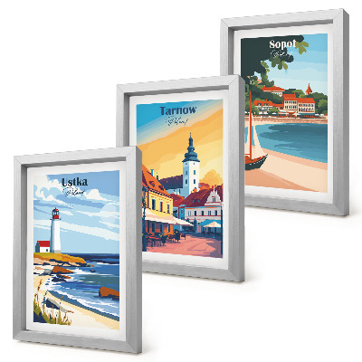 Ensemble de 3 tableaux Vues des villes polonaises Ustka Tarnów Sopot