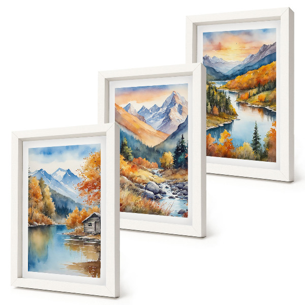 Mur de cadres Paysage de montagne avec une rivière et des arbres d'automne