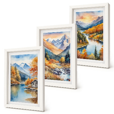Mur de cadres Paysage de montagne avec une rivière et des arbres d'automne