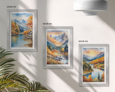 Mur de cadres Paysage de montagne avec une rivière et des arbres d'automne