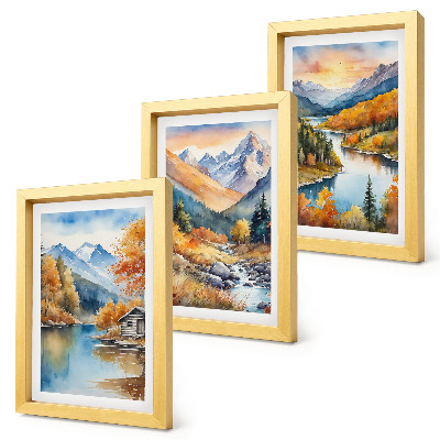 Mur de cadres Paysage de montagne avec une rivière et des arbres d'automne