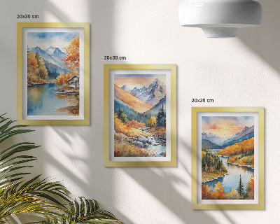 Mur de cadres Paysage de montagne avec une rivière et des arbres d'automne