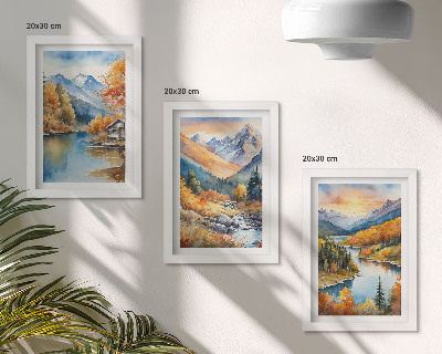 Mur de cadres Paysage de montagne avec une rivière et des arbres d'automne