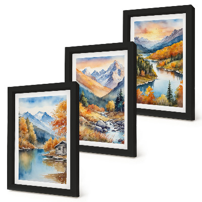 Mur de cadres Paysage de montagne avec une rivière et des arbres d'automne