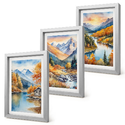Mur de cadres Paysage de montagne avec une rivière et des arbres d'automne