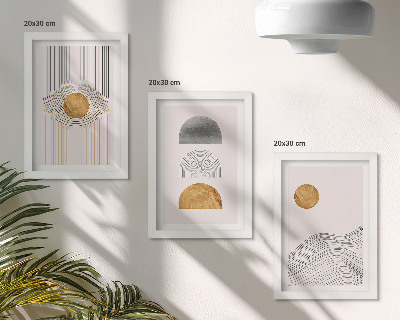 Mur de cadres Formes et lignes abstraites dans des tons de beige et de gris