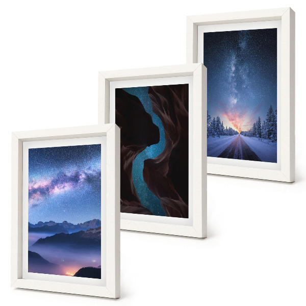 Lot de 3 tableaux Ciel nocturne, montagnes, gorges et paysage hivernal