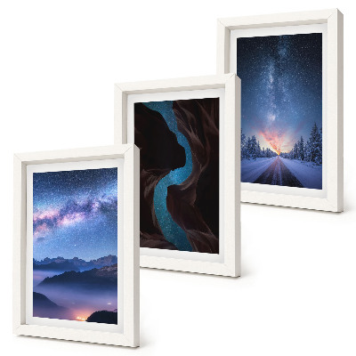 Lot de 3 tableaux Ciel nocturne, montagnes, gorges et paysage hivernal