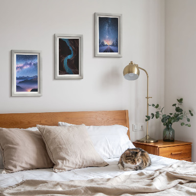 Lot de 3 tableaux Ciel nocturne, montagnes, gorges et paysage hivernal