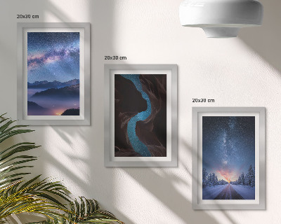 Lot de 3 tableaux Ciel nocturne, montagnes, gorges et paysage hivernal