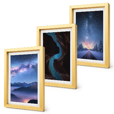 Lot de 3 tableaux Ciel nocturne, montagnes, gorges et paysage hivernal