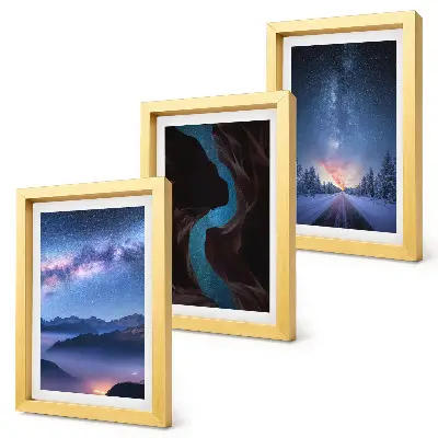 Lot de 3 tableaux représentant un ciel nocturne, des montagnes, des gorges et un paysage hivernal