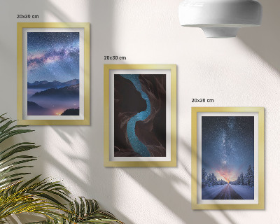Lot de 3 tableaux Ciel nocturne, montagnes, gorges et paysage hivernal