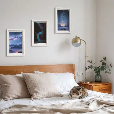 Lot de 3 tableaux représentant un ciel nocturne, des montagnes, des gorges et un paysage hivernal