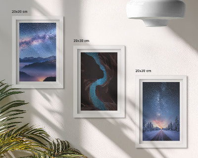Lot de 3 tableaux Ciel nocturne, montagnes, gorges et paysage hivernal