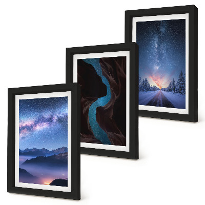 Lot de 3 tableaux Ciel nocturne, montagnes, gorges et paysage hivernal